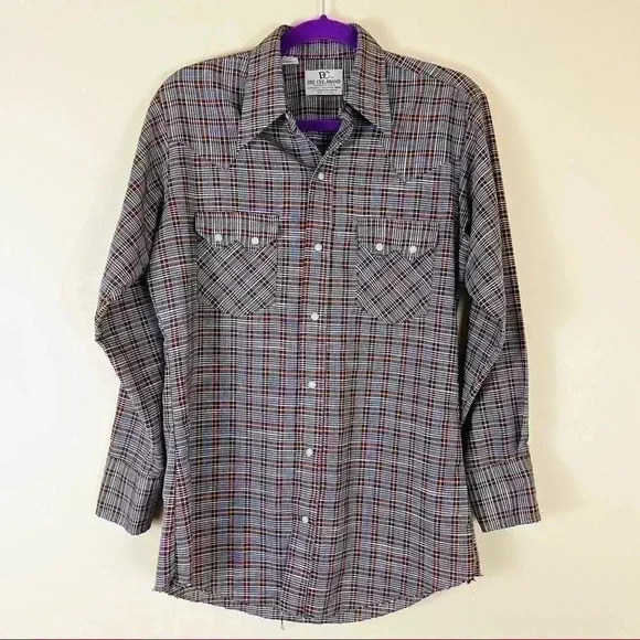 Vintage Dee Cee Western Plaid Sawtooth Shirt Pearl Snap Long Sleeve 15-32 - Picture 1 of 14